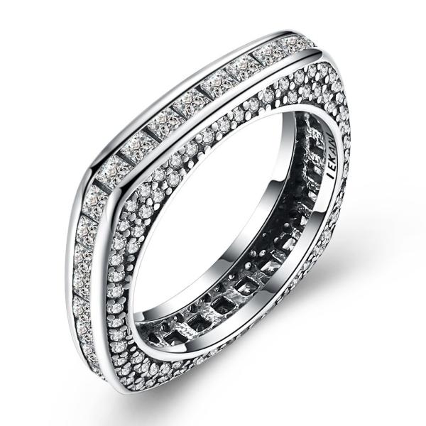 Noble 925 Silver Ring-Square Cubic Zircon Inlaid-Classic Ring-Fashion Silver