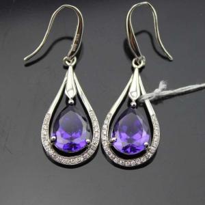 Wholesale White Gold Plated 925 Silver 7x9mm Oval Amethyst Cubic Zirconia Earrings (PSJ04585) from china suppliers