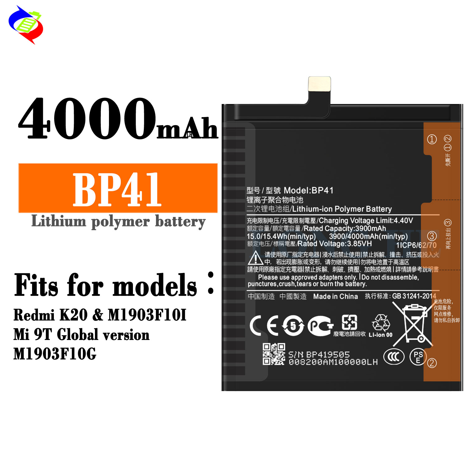 Stock 4000mAh BP41 Battery for Xiaomi Redmi K20 K20 PRO Mi 9T Original and Authentic
