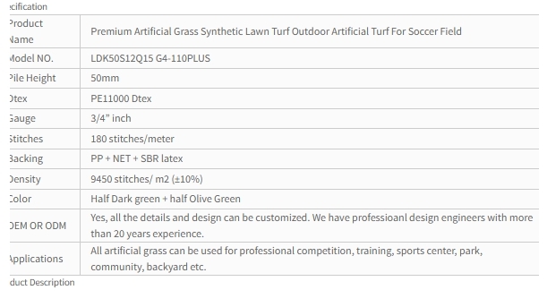 Premium Artificial Grass Synthetic Lawn Turf Outdoor 50mm Artificial Turf For Football Field