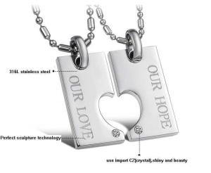 Wholesale New Fashion Tagor Jewelry 316L Stainless Steel couple Pendant Necklace TYGN195 from china suppliers