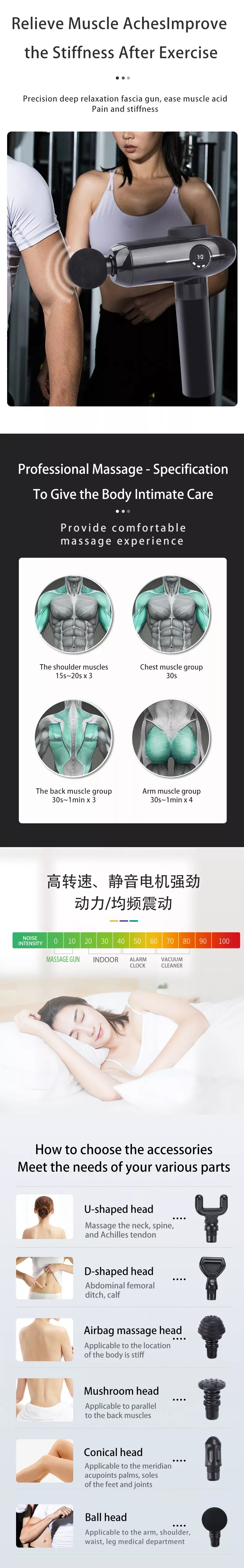 Deep Tissue Muscle Massage Gun USB Rechargeable Super Quiet Percussion Massage Gun 10 Speeds Handheld Electric Massager