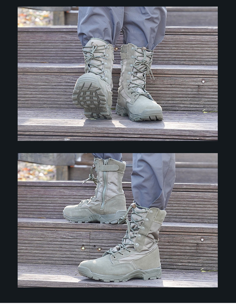 Non-slip Rubber Sole Combat Boots Oxford Cloth Material For Security Work In Green
