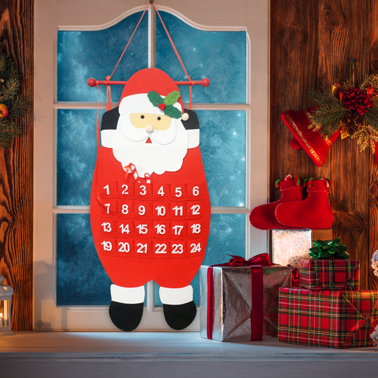 Felt Christmas Santa Advent Calendar With 24 Pockets Wall Hanging Countdown