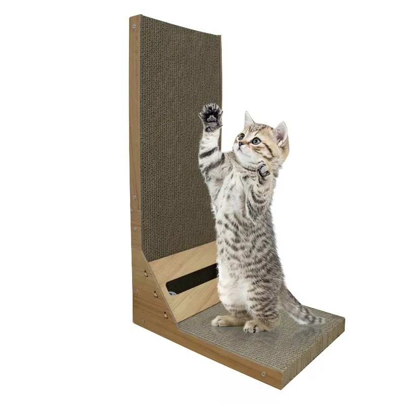 Vertical Corrugated Paper Cat Scratcher L Shaped Cat Wall Scratch Board Non Shedding