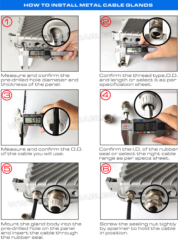 Long Thread Cable Glands IP68, Stainless Steel EN 1.4404/1.4401/1.4301, Metric M12~M100, for Thick Enclosure