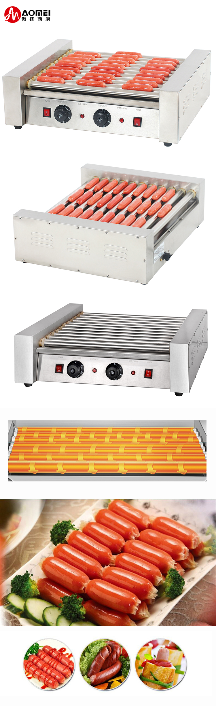 Electric Power CE Certificate THD-11 11 Rollers Hot Dog Roller Grill Sausage Roast Machine
