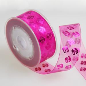 Wholesale Rose Foil Gold Printed Sheer Ribbon Double Side For Cosmetic Packaging from china suppliers