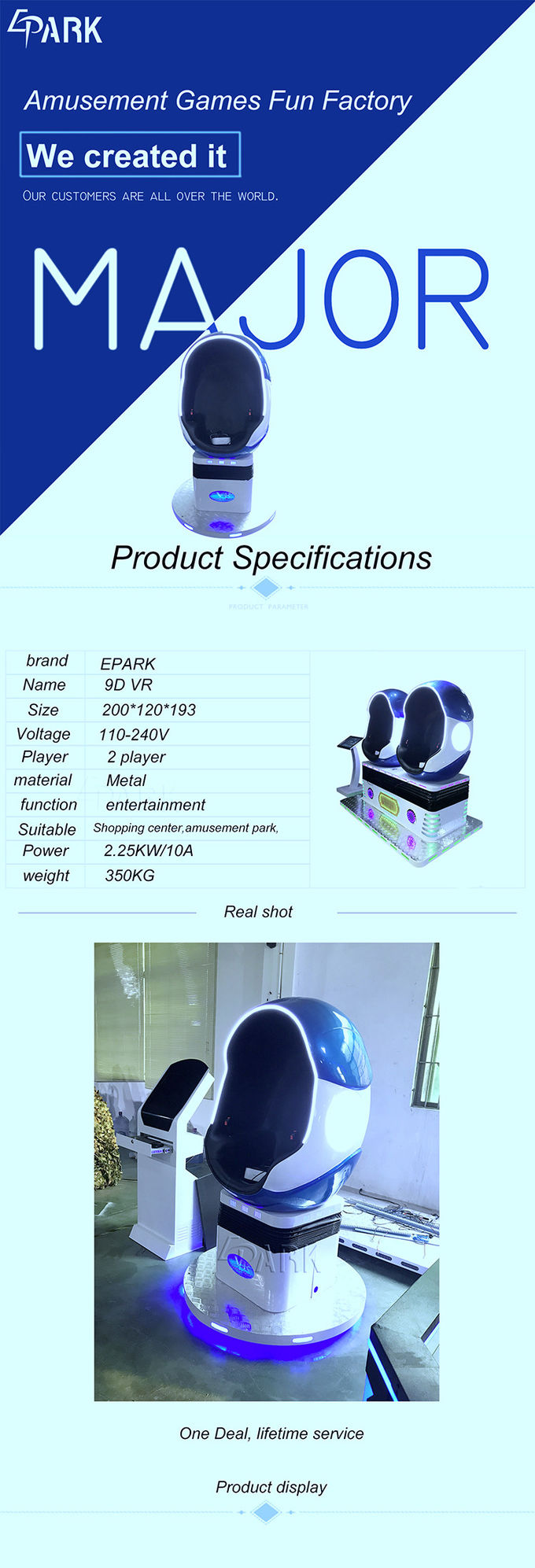 EPARK hot sale Single chair Seat 9d Vr Egg Chair for Cinema Vr Simulator from india