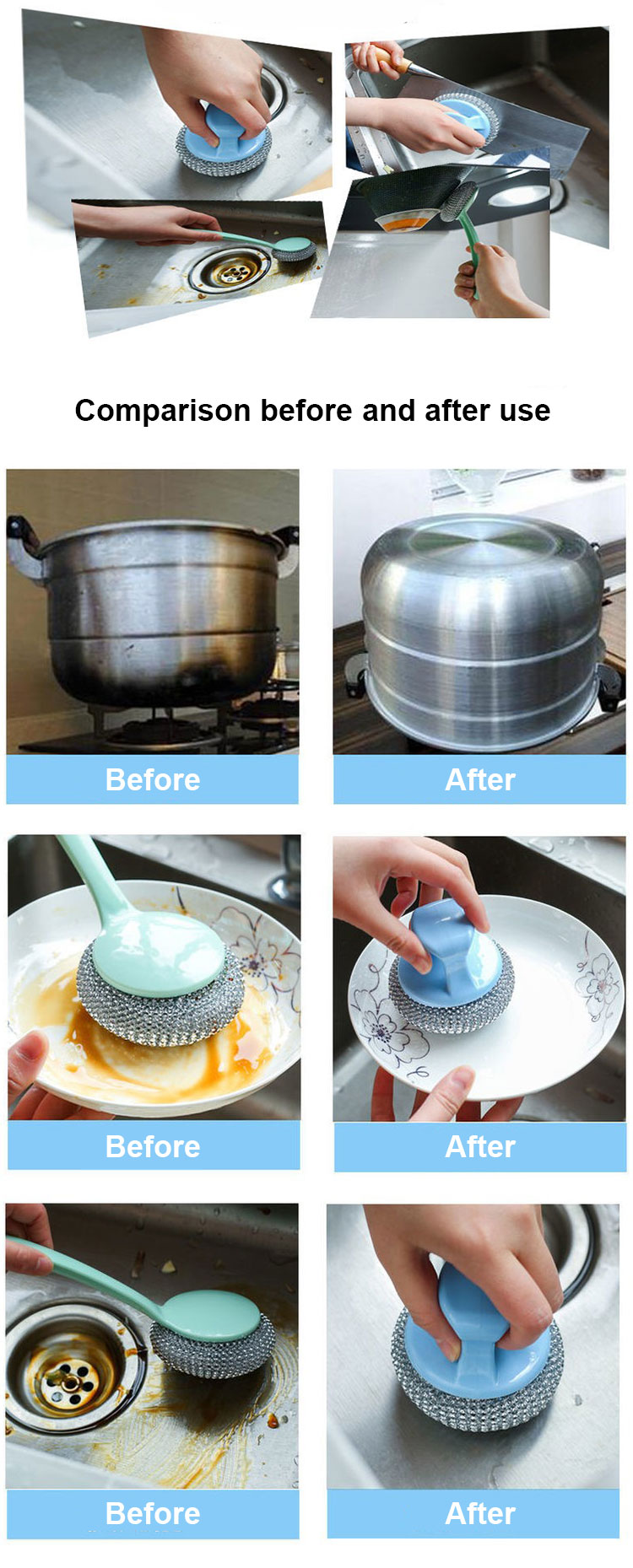 Round Stainless Steel Cleaning Ball Kitchen Cleaning Stainless Steel Scrubber