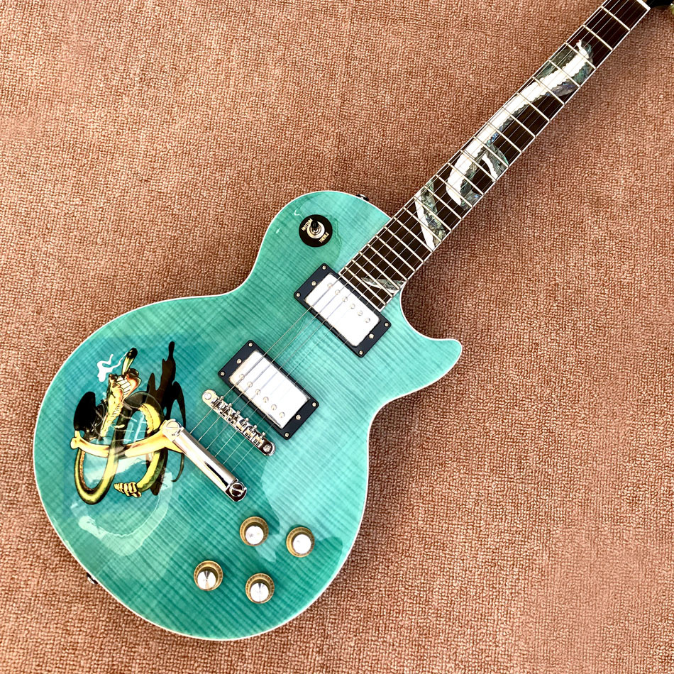 Custom Shop New style LP Standard electric guitar, Flame Maple Top, Abalone snake inlay Rosewood Fingerboard, Free shipp