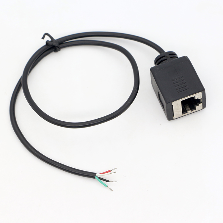 Custom Assembly Female RJ45 Socket To Open Tinned Soldering 4 Wires Bare End Pigtail Cable