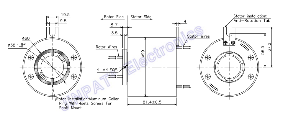 Through Hole Hollow Slip Ring Precious Metal Contact Material Easy To Install