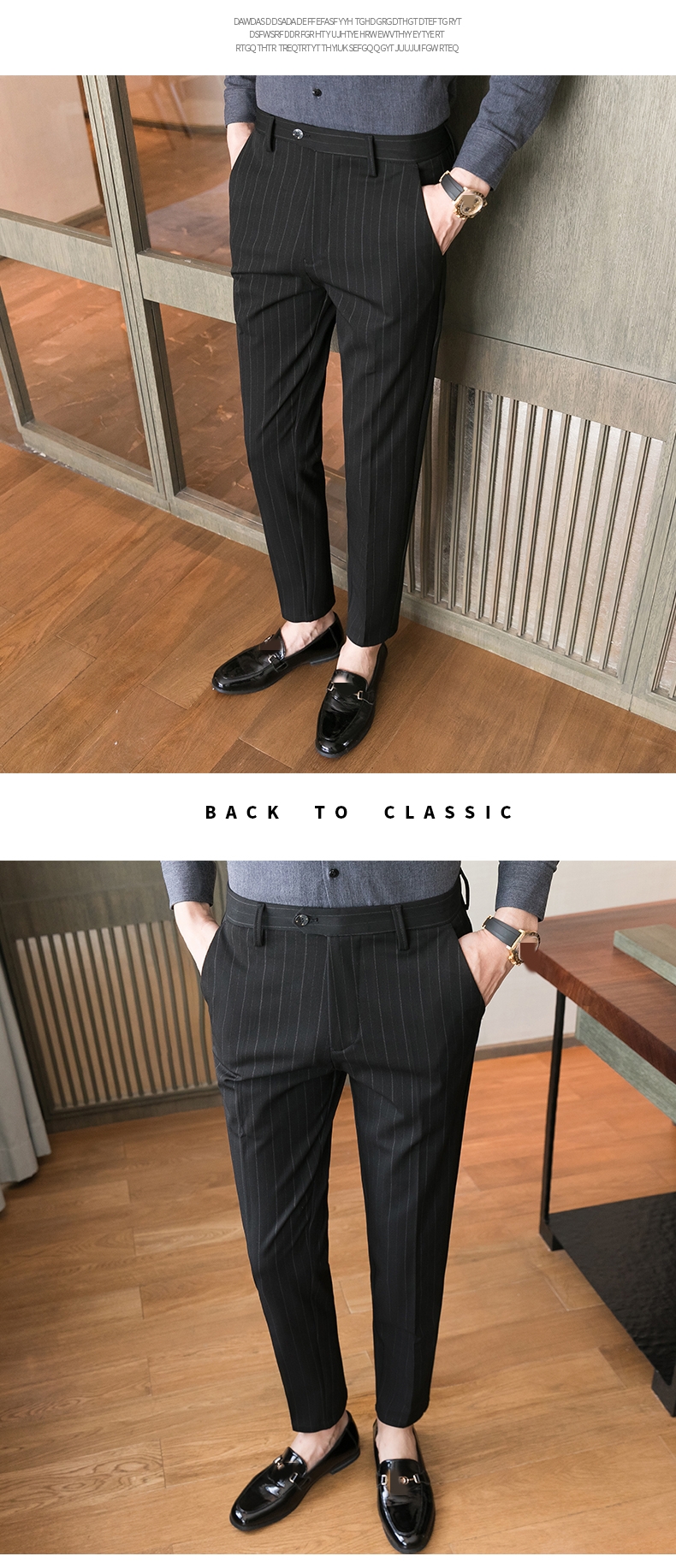 Autumn Formal Pants for Men Thick Stripes and Mid Waist Design Plus Size Trousers