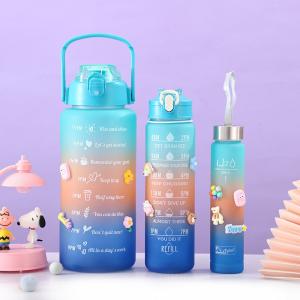 Wholesale 3PCS Sports Water Bottles With Straw Motivational 64oz 32oz 10oz Leakproof Half Gallon 2L Water Jugs For Sports Office Gym from china suppliers