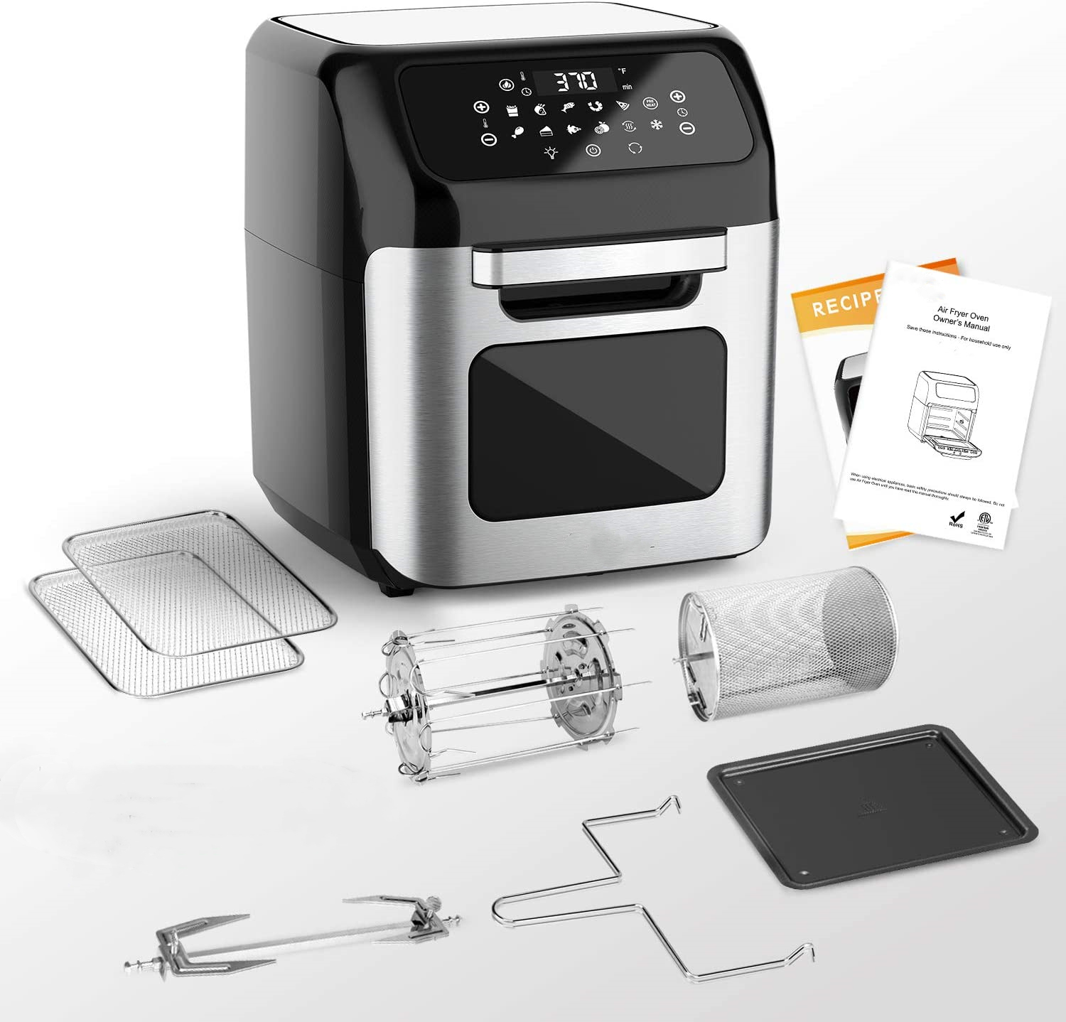 12L Electric Digital Air Fryer Oven With 8 Cooking Presets Rotisserie Dehydrator Oilless Cooker Multi Function Toaster