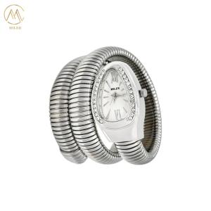 Wholesale Wholesale Quartz Creative Snake-Shape Two-Ring Silver Alloy Band Full Diamond Watch for Lady from china suppliers
