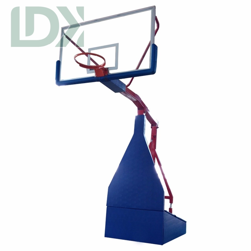 Foldable Basketball Stand With Glass Backboard Portable Basketball Hoop Adjustable