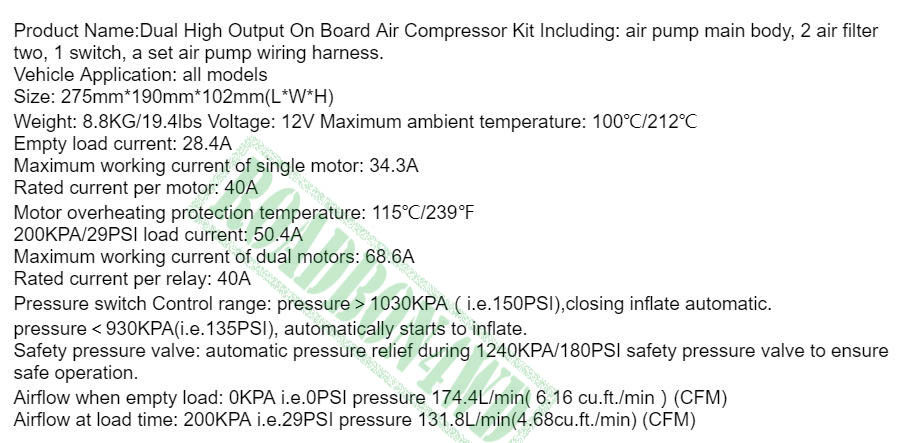 Dual High Output On Board Air Compressor Kit ,Dual Bump Air Compressor for Air Locker,ARB STYLE