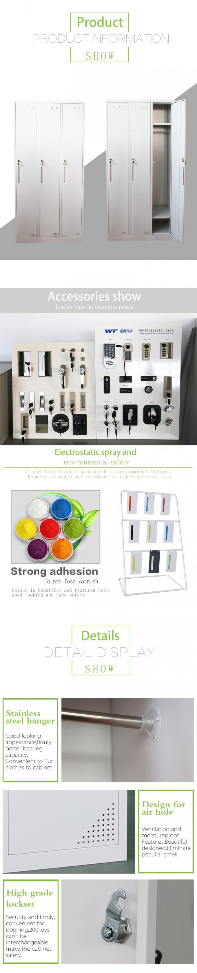 3 Door Thick 0.5mm Locker Room Cabinets For School Students