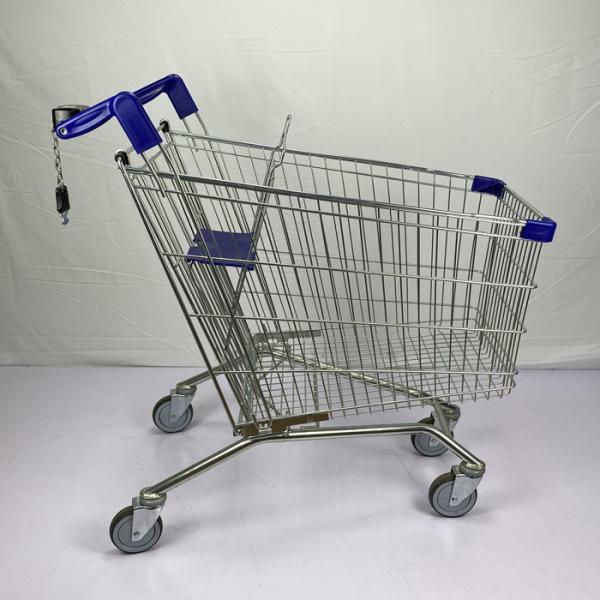 Blue Plastic Parts Supermarket Shopping Trolley Custom European Style With 4 PU