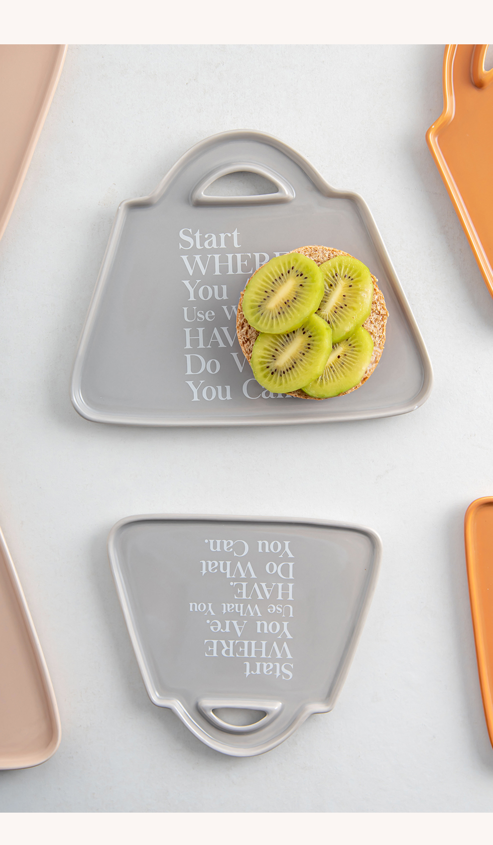 Under Glazed Technique Ceramic Snack Plate Set For Cute Bag Shape Gray Serving Plate