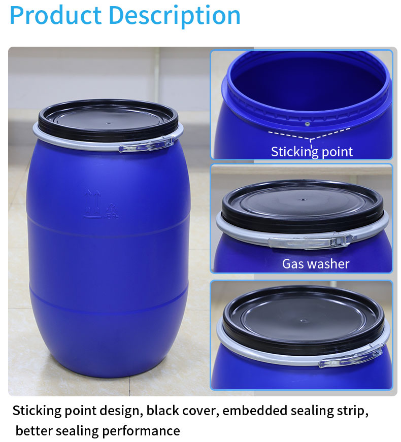 160L HDPE Blue Drum Plastic Chemical Containers With Iron Hoop Ring