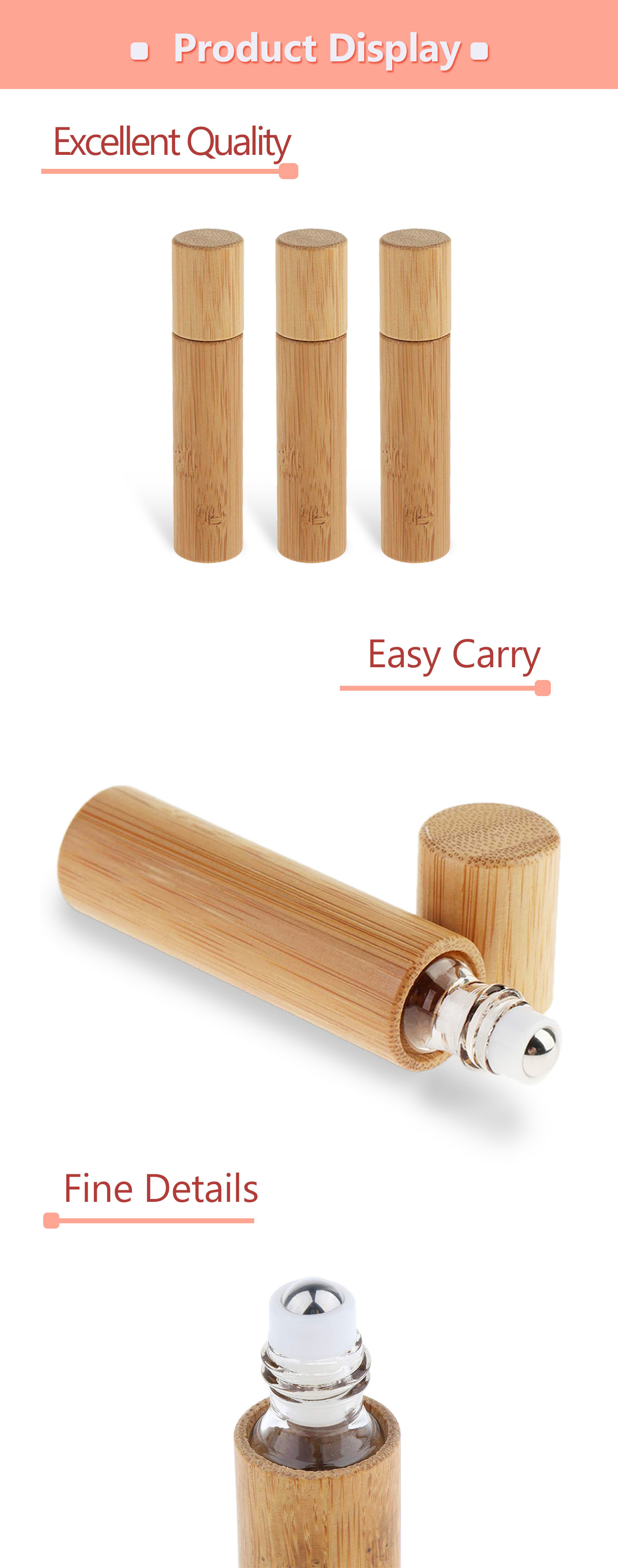 Luxury 10ml Bamboo Roll On Bottle Essential Oil Perfume Glass Roller Natural Bamboo Lid & Amber Glass