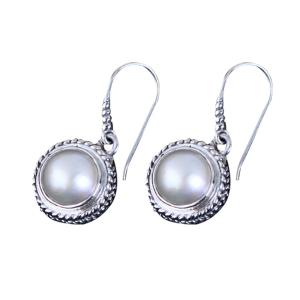 Wholesale Vintage Sterling Silver Round Shell Pearl Bead Drop Dangle Earrings (060320) from china suppliers