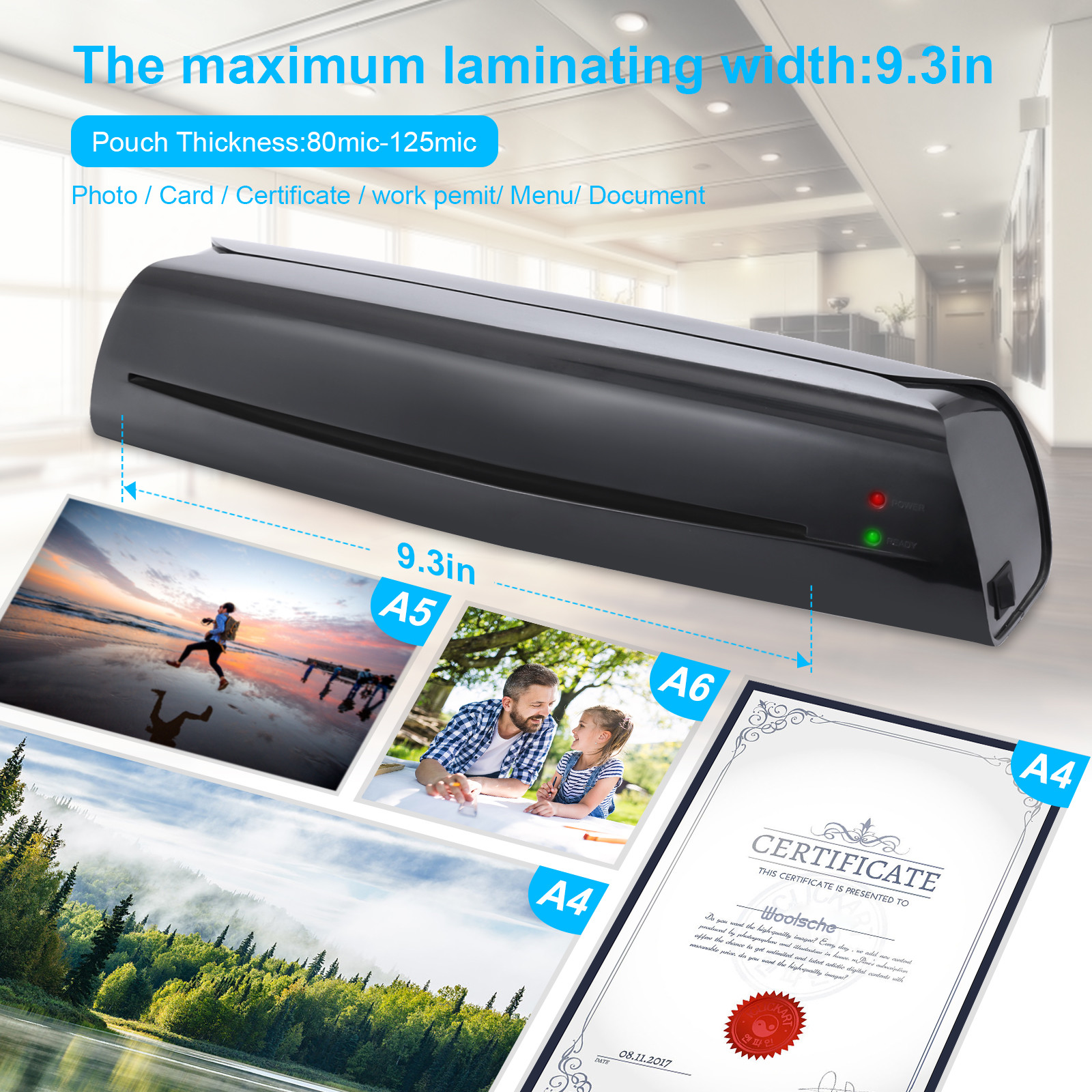 Black A4 Laminator For Photo LM2008 Document Paper Menu Laminating Device With Release