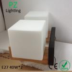 Two heads Natrual wood color Oak wood wall lamp E27 socket with white glass