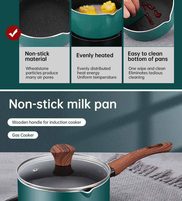 Two Color Choices Cookware Glass Cover Aluminum Non Stick Sauce Pan With Handle