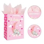 Custom Order 300gsm Ivory Board Pink Baby Shower Gift Carrier Paper Bag for Baby