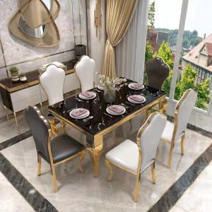 Wholesale Tempered Glass / Rectangle Marble Apartment Dining Tables For 6 Medium Size from china suppliers