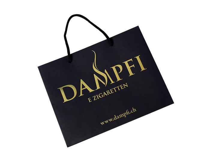 Black Card Printed Paper Bags Logo Golden Hot Stamping Recyclable Spot UV
