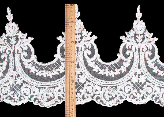 Custom Floral Applique Embroidered Lace Trim Polyester On Nylon Mesh