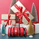 Red Double Face Satin Grosgrain Printed Ribbon Christmas Packaging Gift