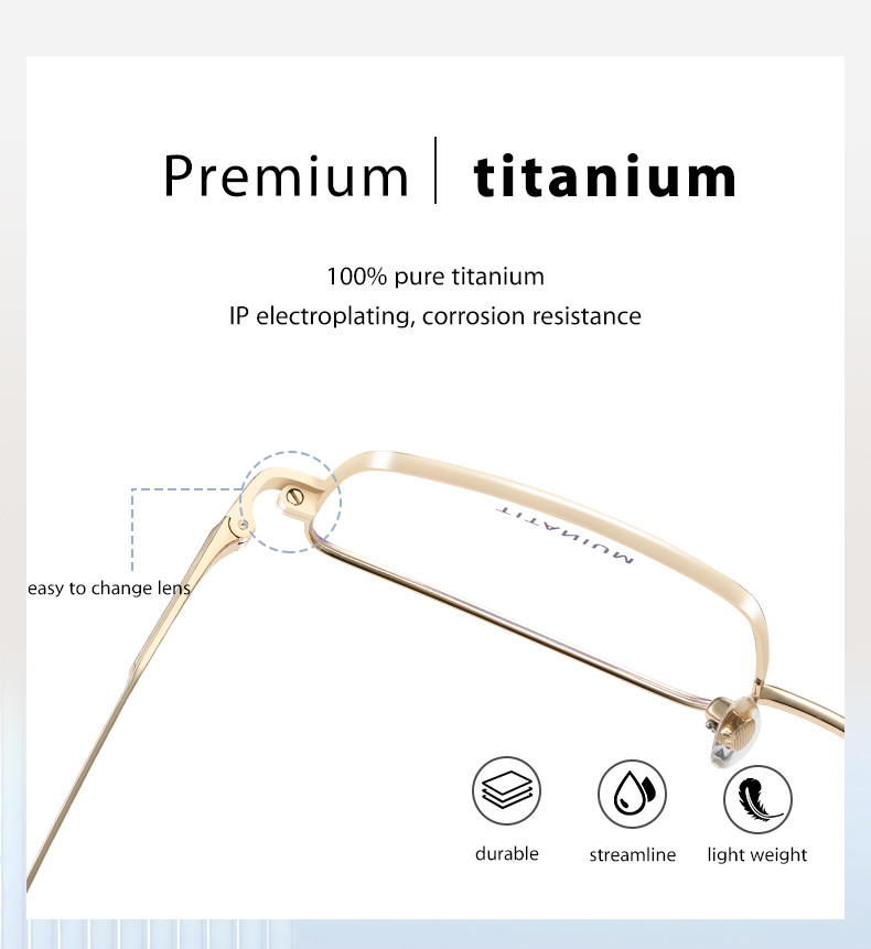 Unisex Square Titanium Eyeglass Frames Electroplated Classical