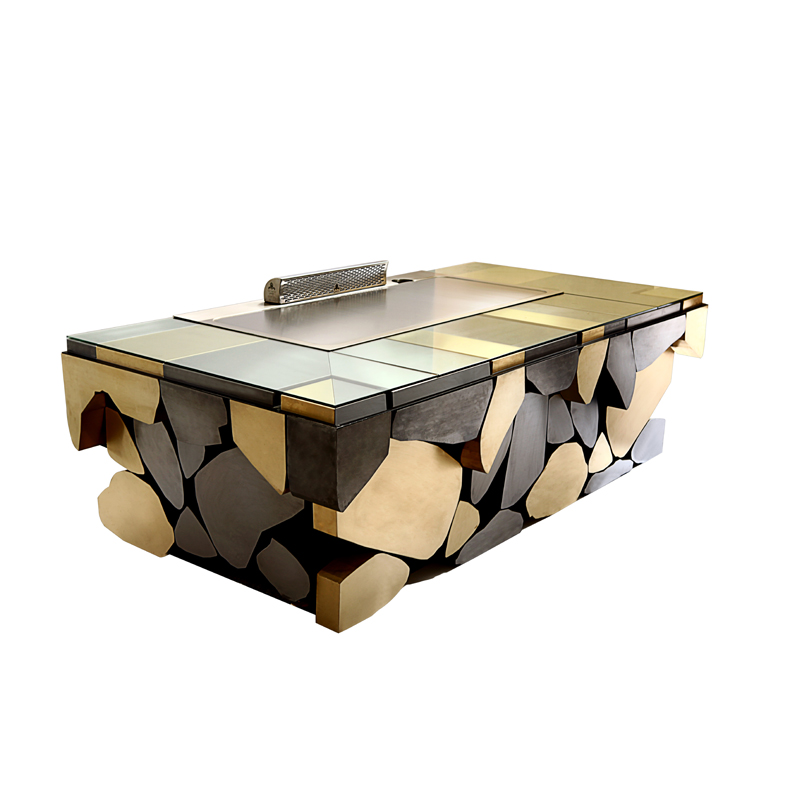 10 Seat Marble Countertop Induction Japanese Teppanyaki Grill Table