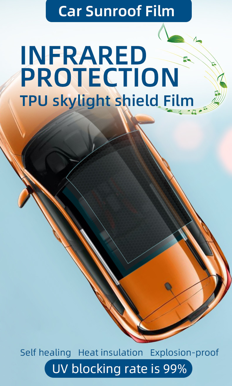 99% Heat Rejection UV Blocking Light Blue Car Sunroof Window Film TPU Panoramic Skylight Protection Film