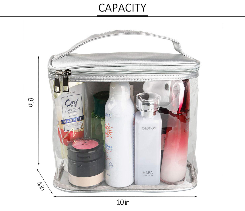 Multi Use Waterproof Silver Leather PVC Cosmetic Toiletry Bag