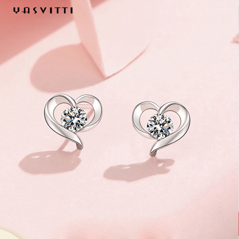 2.87g 0.39in Sterling Silver Heart Stud Earrings ODM White 925 Sterling Silver Stud