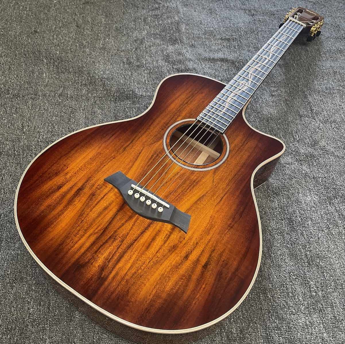 Custom 6 Strings KOA Wood Taylor Style Acoustic Guitar Glossing Finish Body Matt Neck Open Tuner