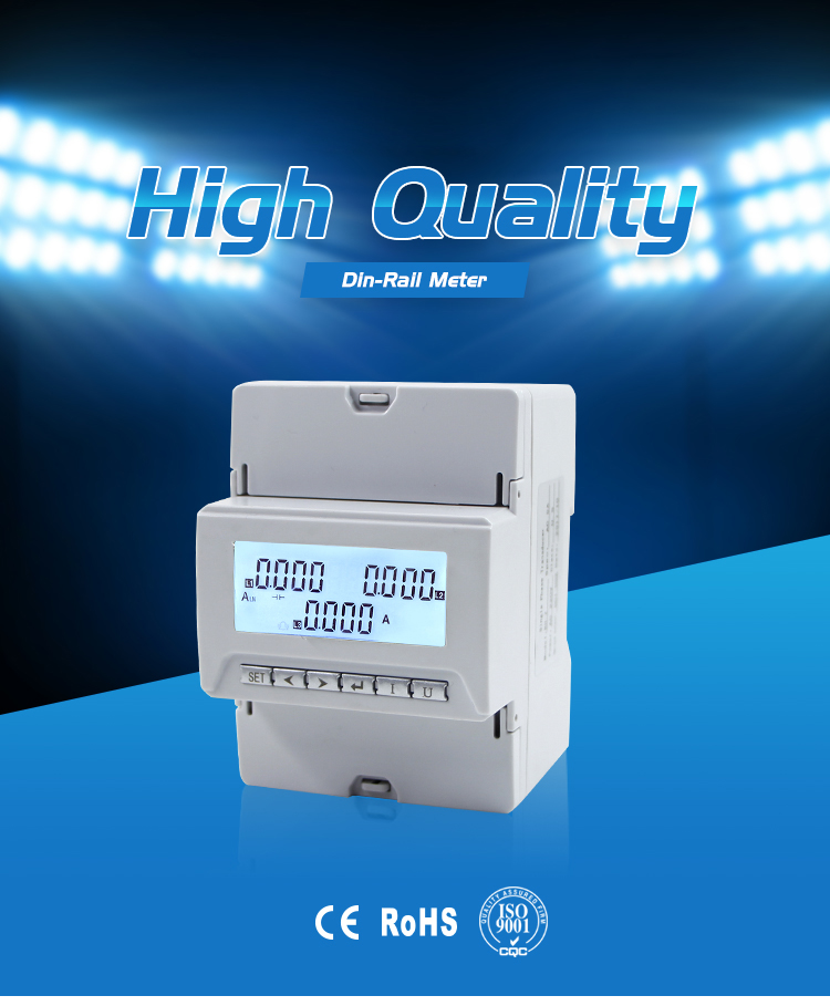Three Phase Din Rail Mounting LCD display Multifunction Power Meter with RS485 Communication Port