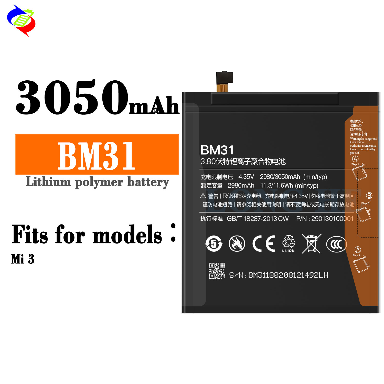 Mobile Phone Battery for Xiaomi Mi3 BM31 Stock Products Status Stock
