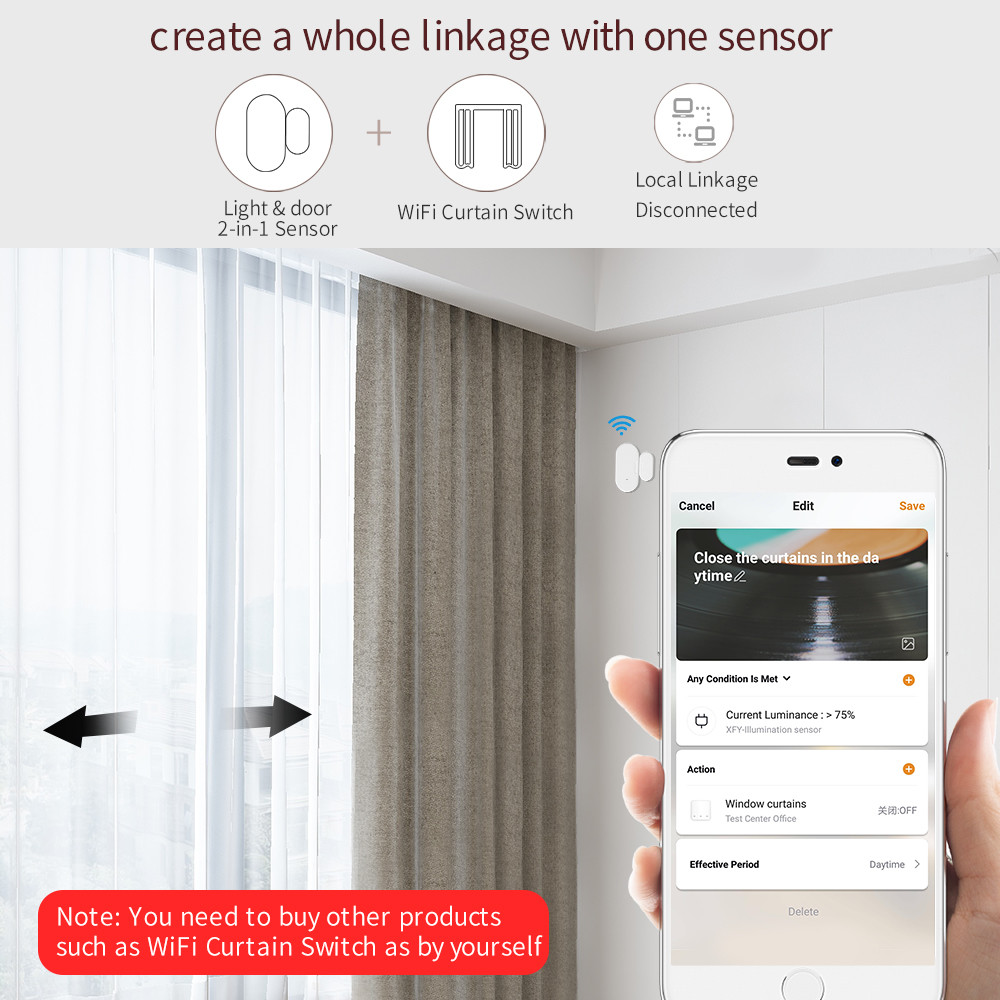 Tuya Smart zigbee Door Sensor+Light Sensor Illuminance Brightness Detector Window Drawer Wireless Open/Closed 2 In 1