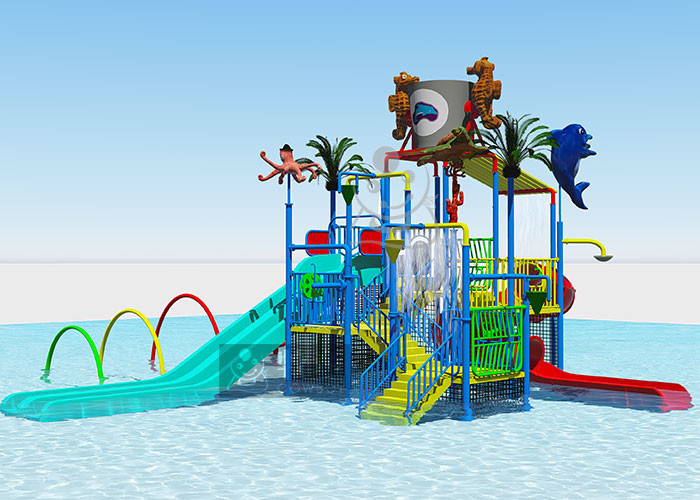 15 KW Power Fiberglass Outside Water Park Playground Equipment With Slides