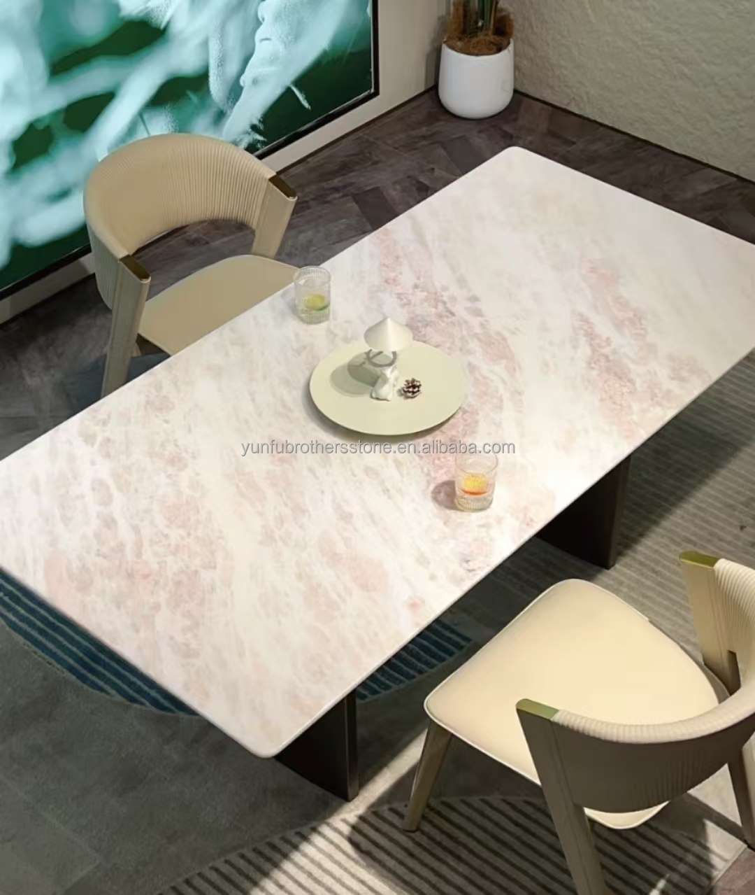 Polished Natural Rosa Rainbow Marble Stone for Modern Dining Table in Hotels Villas